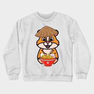 Funny hamster is eating noodles Crewneck Sweatshirt